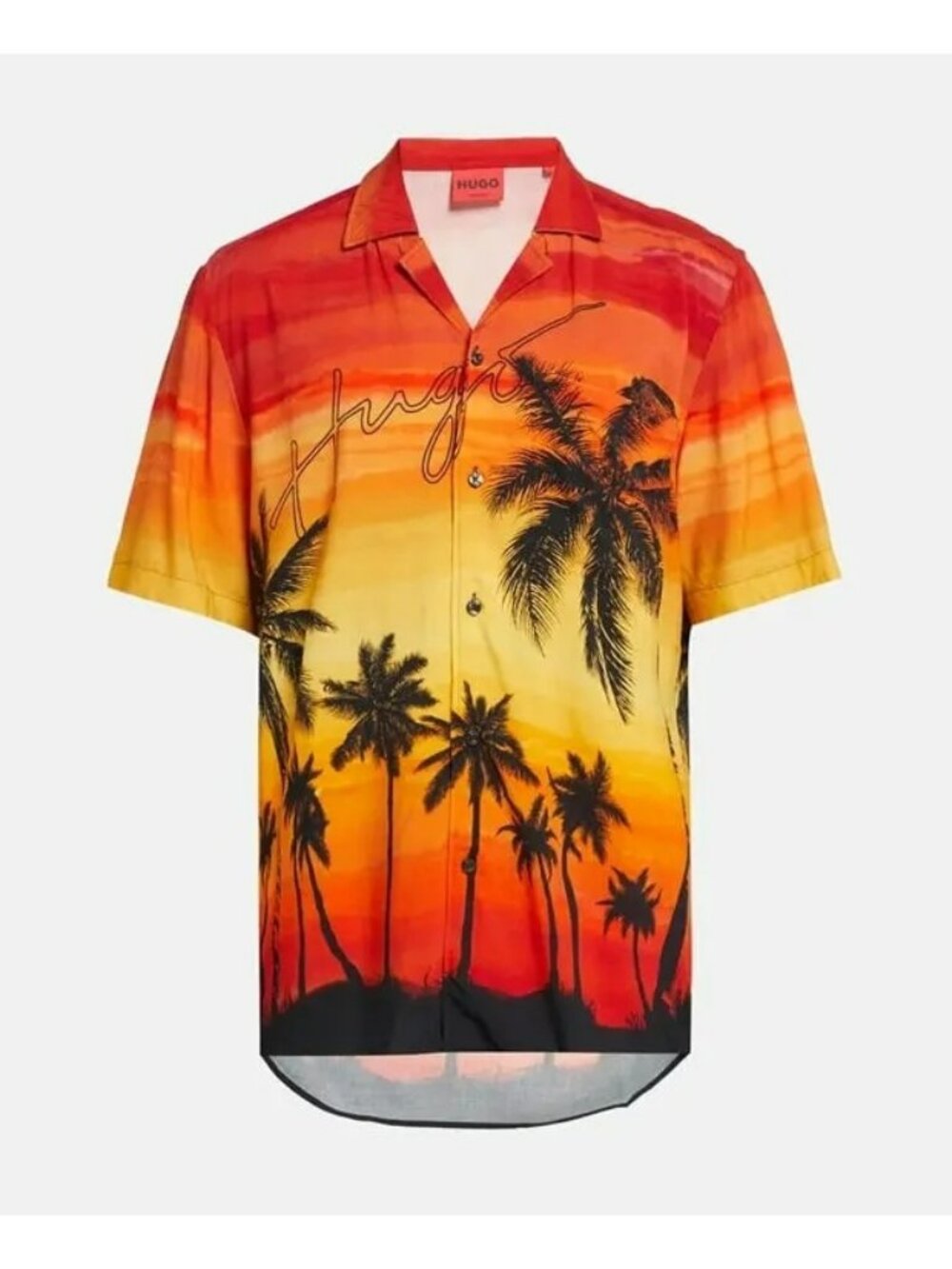 HUGO Ellino Tropical Sunset Logo Mens Camp Shirt Scarface Sz M Retail $148 NEW